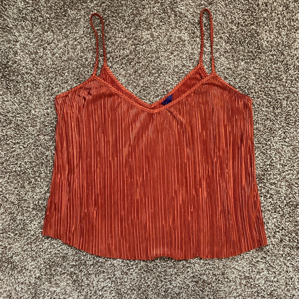 Aeropostale Burnt Orange Shiny Pleated Tank Top
